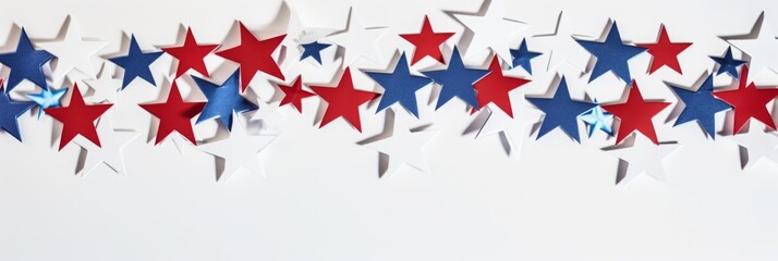 Fototapeta premium 4th of July, Independence Day Holiday banner, Red White Blue Stars, AI Generated, copy space