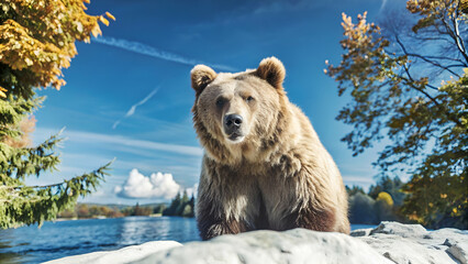 Fototapeta premium Wild Brown Bear in the autumn forest
