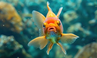 Obraz premium Glowing Goldfish Gracefully Swimming in Captivating Aquarium Pond Close-Up View