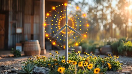 Fototapeta premium Clean power sunrise: Wind turbines landscape.