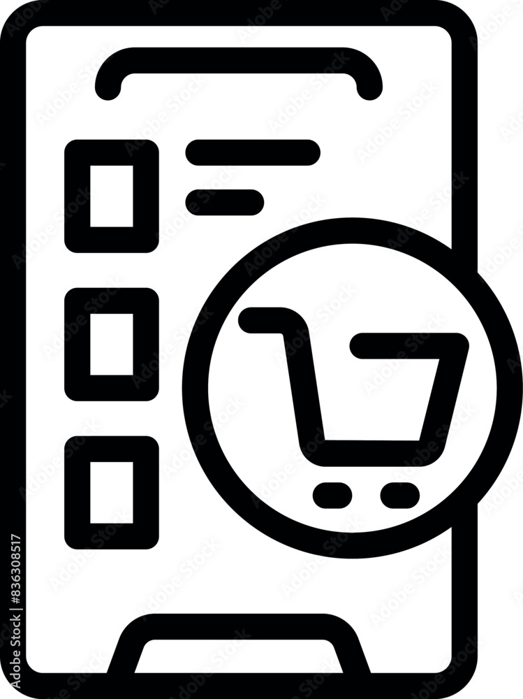 Wall mural black and white line art of a mobile app icon for a shopping list feature