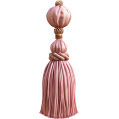 Elegant pink silk tassel with intricate design, perfect for home decor, curtain trimmings, or DIY craft projects. transparent backgrounds