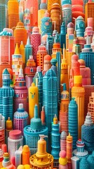 Fototapeta premium Vibrant Metropolis A Surreal Cityscape of Playful Cleaning Supplies Buildings
