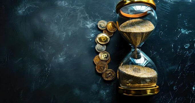 Coins flowing through an hourglass from above, illustrating the time value of money in dividend strategies. Dividend strategies