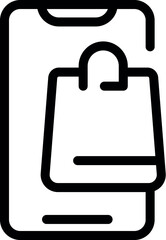 Illustration of a trendy. Simple. And modern mobile shopping icon in black and white. Representing ecommerce. Online purchase. And digital consumerism