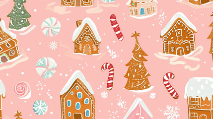 Enchanting Christmas Village: Vector Pattern
