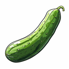 Defined cartoon illustration of a green pickled cucumber on white background png