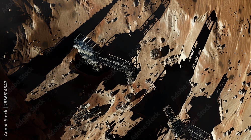 Wall mural a deep-space mining operation on a massive asteroid hints at untold secrets and potential discoverie