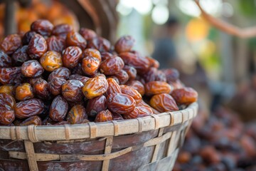 Dates fruit in a bag on the street market in India.
