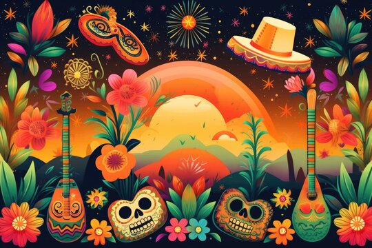 Cinco de Mayo concept for Mexican American holiday. Happy Cinco De Mayo Day design, Mexicans celebrating May 5, Mexico's victory. Mexican party background.