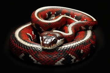 Fototapeta premium Close-up of red snake on a black background, studio shot