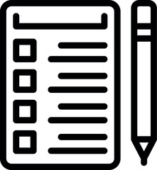 Black and white symbol of a checklist clipboard and pen for organization concepts