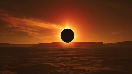 A solar eclipse casts an ethereal glow over the desert, creating a mesmerizing contrast of shadow and light.
