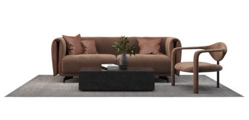 Brown leather sofa and armchair for living room interior