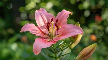 Obraz premium Blooming Pink Asiatic Lily Flower with Anthers
