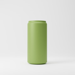 Green matte aluminum soda can isolated over white background. Mockup template. 3d rendering.