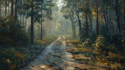 Obraz premium Road in the forest