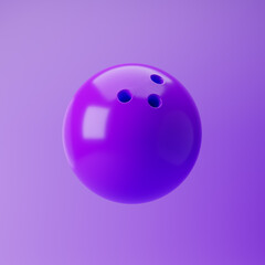 Bowling ball icon isolated over purple background. 3D rendering.