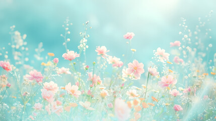 Spring  background. Soft blurred natural flowers picture, Dreamy gentle flowers on spring summer image. Soft focus
