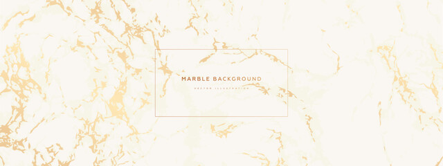Abstract white and golden marble horizontal luxery background. Modern marble texture backdrop design. Vector illustration