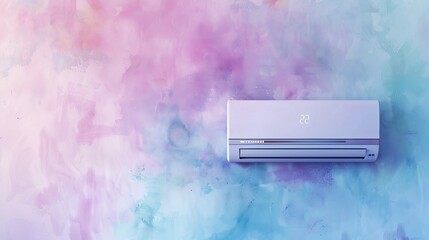 High-efficiency air conditioner design vents flat design top view (focus on, sustainability theme, vivid, composite, green energy icons backdrop)