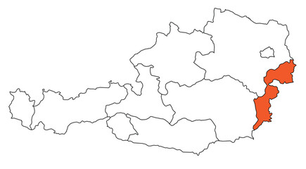 Outline of the map of the region of Austria - Burgenland