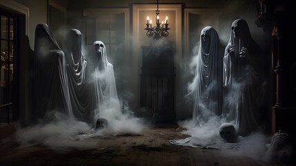 Halloween decoration featuring a haunted house