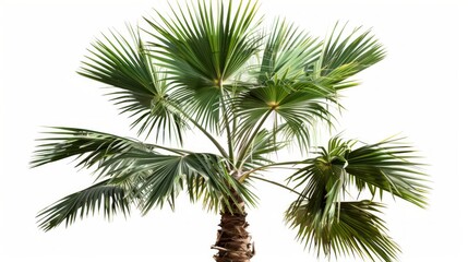 A tropical palm tree with a slender trunk