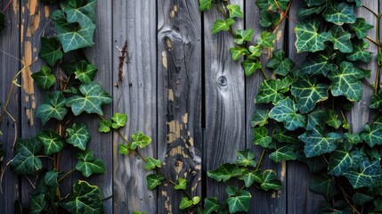 Ivy growing on wooden panels