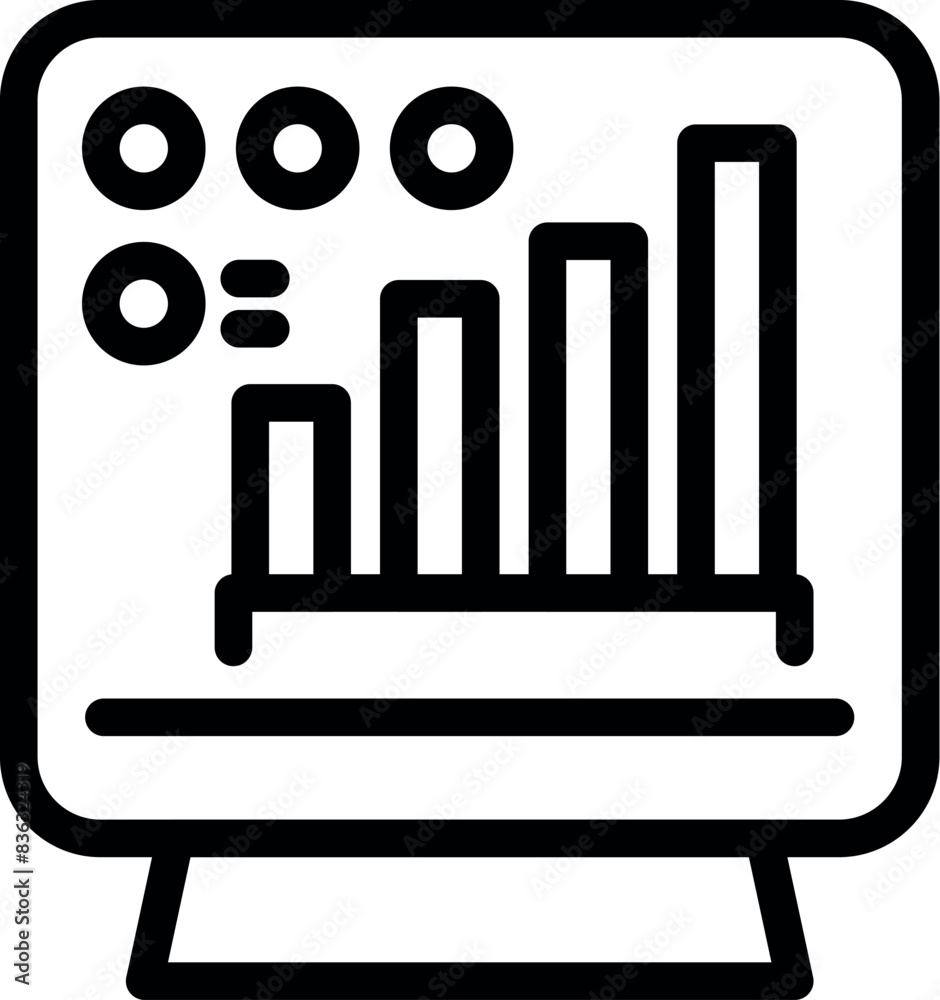 Poster black and white icon of a computer monitor displaying a bar graph, symbolizing data analysis