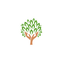 Obraz premium Human hands and tree icon isolated on white background