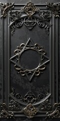 Ornate Black And Gold Gothic Door With Magical Symbols