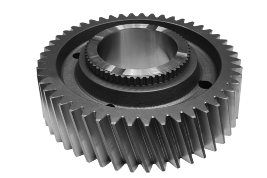 A close up of a gear with a black and grey color. isolated on white transparent background
