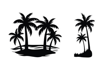 A set of Palm tree vector silhouette isolated on a white background, Tropical palm tree black clipart. Tropical palm tree