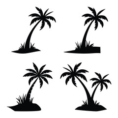 A set of Palm tree vector silhouette isolated on a white background, Tropical palm tree black clipart. Tropical palm tree