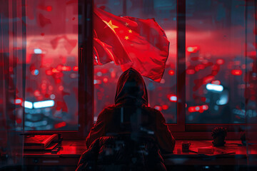 Chinese hacker computer scientist working, anonymous person concept