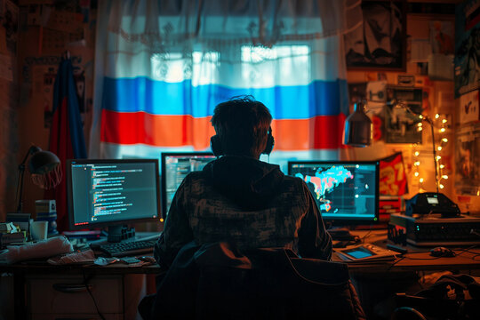 Russian hacker computer scientist working, anonymous person concept - Powered by Adobe