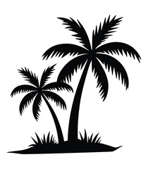 Palm tree vector silhouette isolated on a white background, Tropical palm tree black clipart. Tropical palm tree