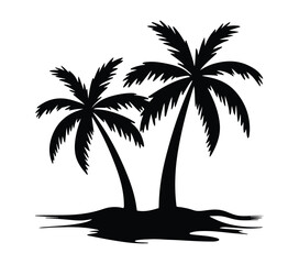 Palm tree vector silhouette isolated on a white background, Tropical palm tree black clipart. Tropical palm tree