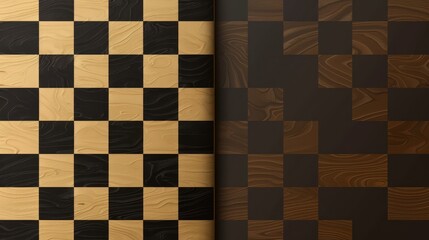 Illustration of half chessboard, half checkers board. Perfect for themes of strategic games and board game contrasts