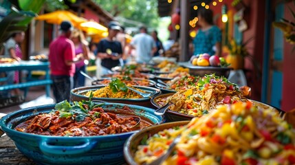 Visitors enjoying traditional New Mexican cuisine at the Fiesta, Delicious, Vibrant, Photography, showcasing local flavors 8K , high-resolution, ultra HD,up32K HD