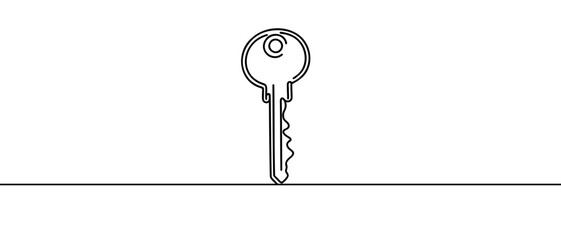 Key line background. One continuous line drawing of key. Vector illustration. Key line icon.