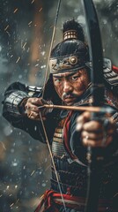 Naklejka premium portrait of a archer warrior in a battle