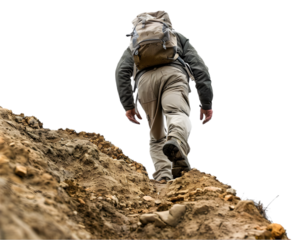hiker hiking with backpack on transparent background