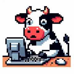 Obraz premium An icon of a cow typing on a computer