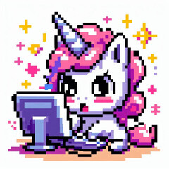 Fototapeta premium An icon of a unicorn typing on a computer