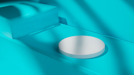 Blue Background and White Podium with Leaf Shadow