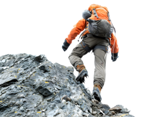 Climber on top of mountain success concept