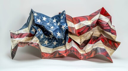 Fototapeta premium Patriotic American flag origami sculpture, featuring precise geometric folds and elegant design. Great for themes of national pride and artistic expression