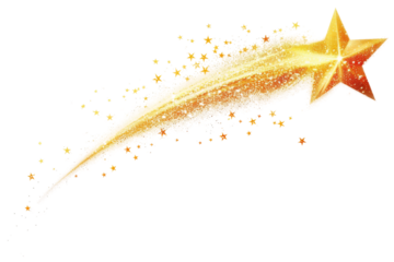 Yellow Shooting Star Streaking Across Sky Isolated on Transparent Background